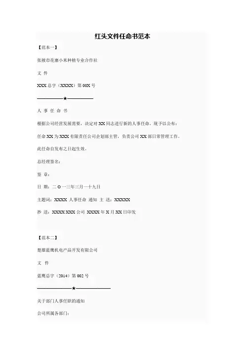 红头文件任命书范本