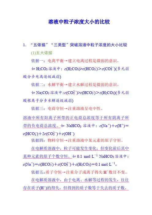 溶液中粒子浓度大小的比较