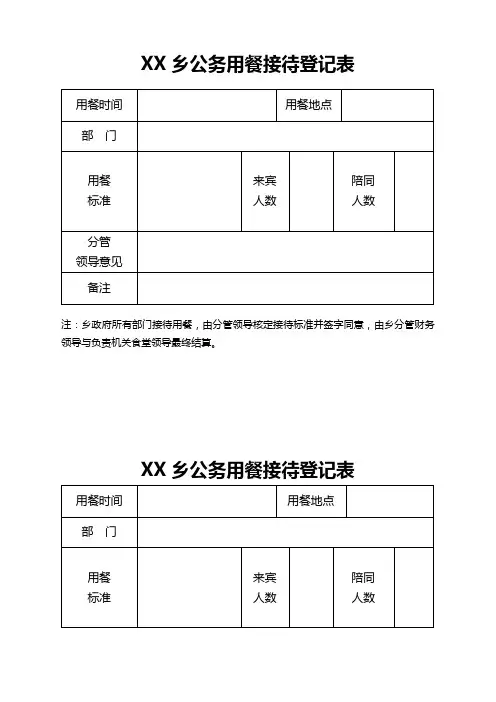 公务用餐接待登记表