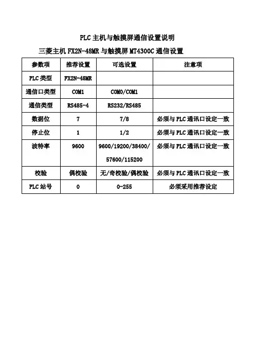 PLC主机与触摸屏通信设置说明