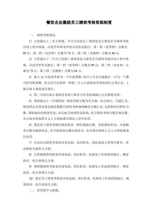 餐饮企业激励员工绩效考核奖惩制度 2