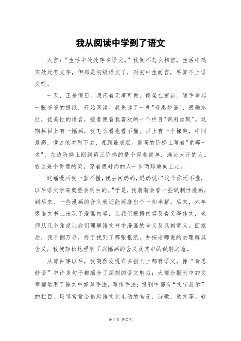 我从阅读中学到了语文_初一作文