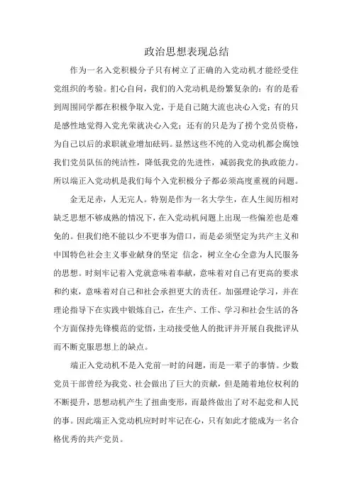 政治思想表现总结