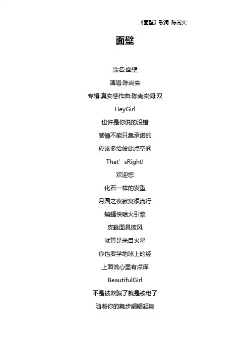 《面壁》歌词 陈尚实