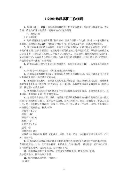 1比2000地质填图工作细则