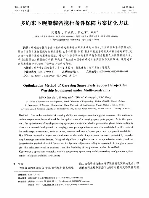 多约束下舰船装备携行备件保障方案优化方法
