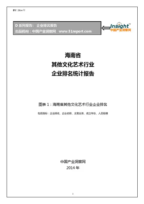 海南省其他文化艺术行业企业排名统计报告
