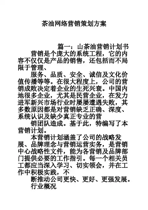 茶油网络营销策划方案