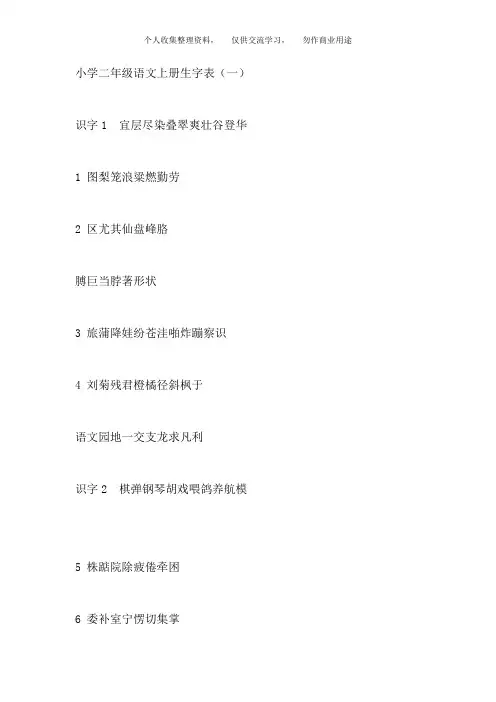 小学二年级语文上册生字表 2