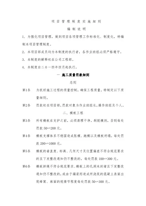 项 目 管 理 制 度 实 施 细 则修订版