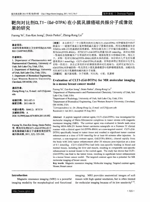 靶向对比剂CLT1-(Gd-DTPA)在小鼠乳腺癌磁共振分子成像效果的研究