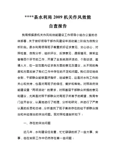 机关作风效能建设自查报告