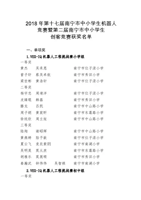 2018年第十七届南宁中小学生机器人