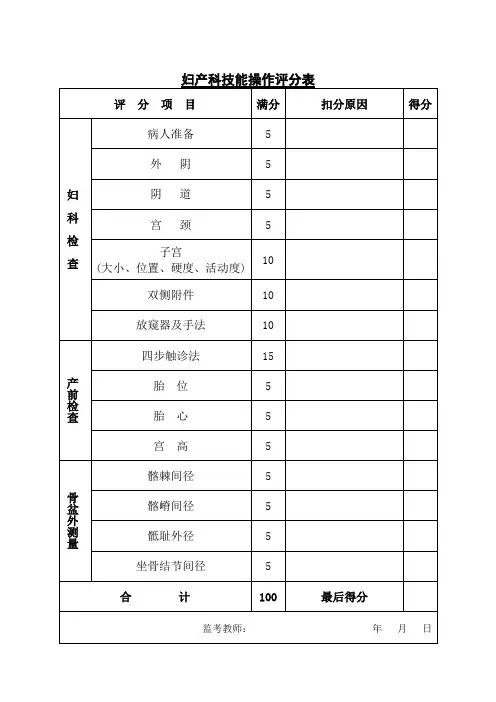妇产科技能操作评分表
