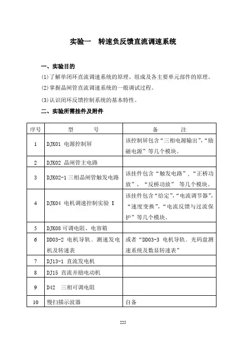 实验一  转速负反馈直流调速系统