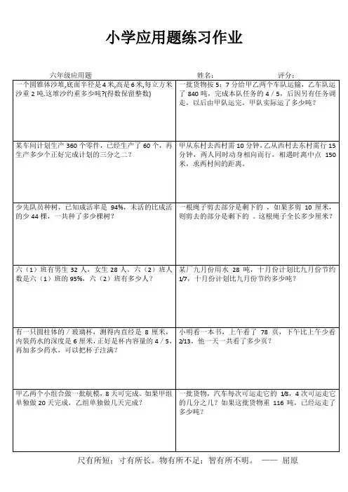 小学六年级数学自我提高训练系列III (20)