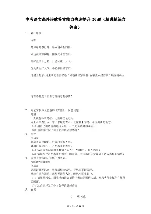 中考语文课外诗歌鉴赏 能力快速提升20题(精讲精练含答案)(5)
