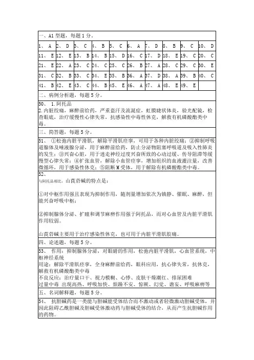 抗胆碱药答案