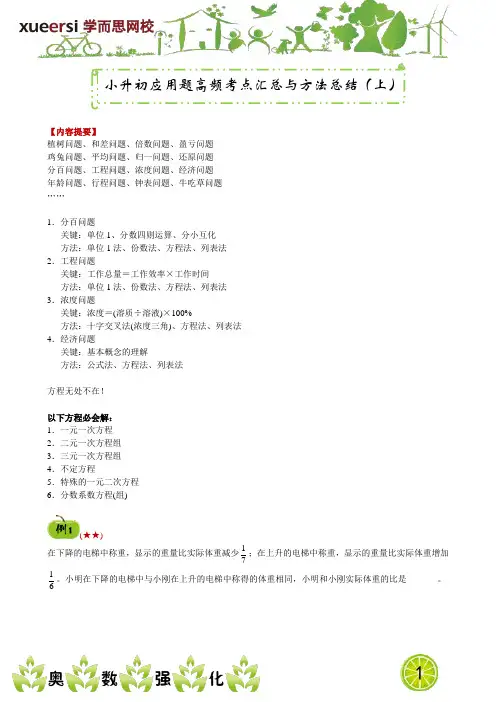 小升初应用题高频考点汇总与方法总结(上)