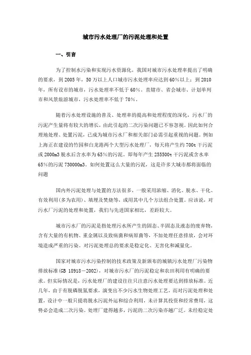 城市污水处理厂的污泥处理和处置