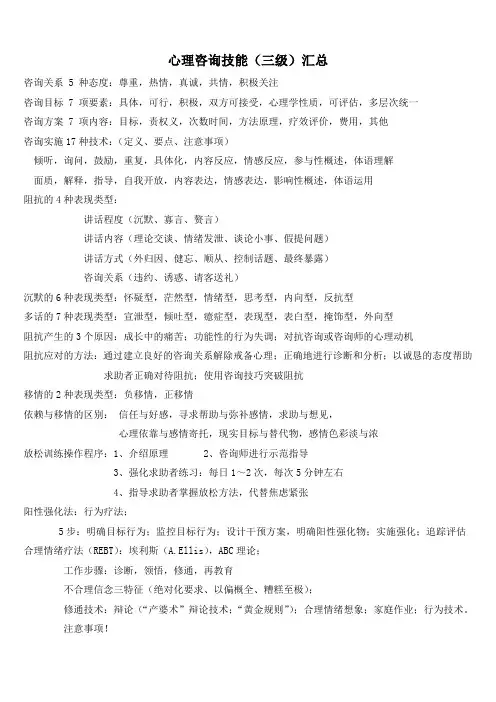 心理咨询技能(三级)汇总