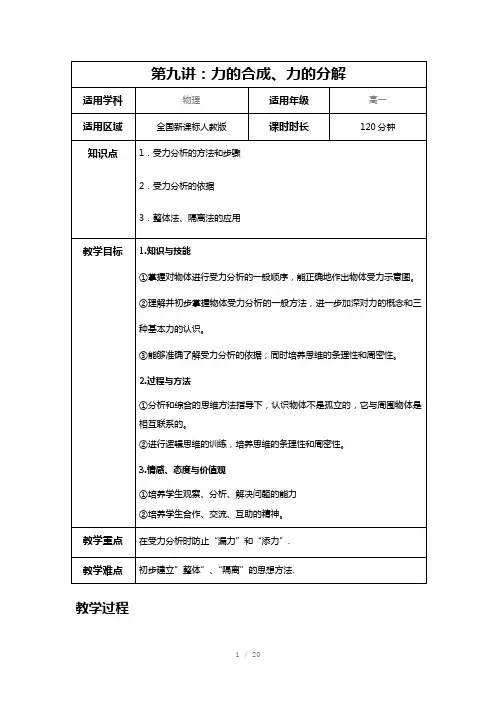 高一物理第九讲力的合成、力的分解