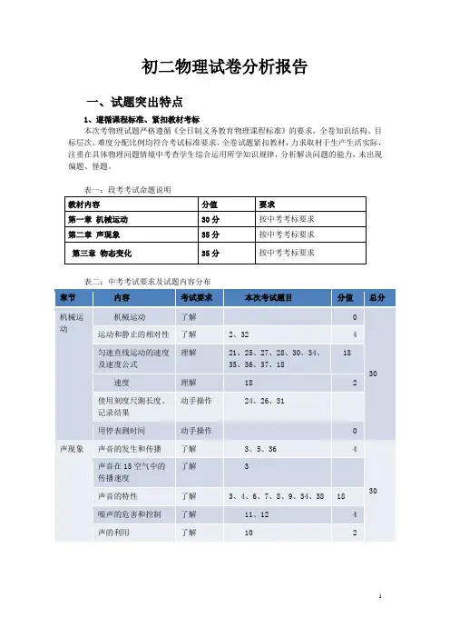 初二物理试卷分析报告.doc