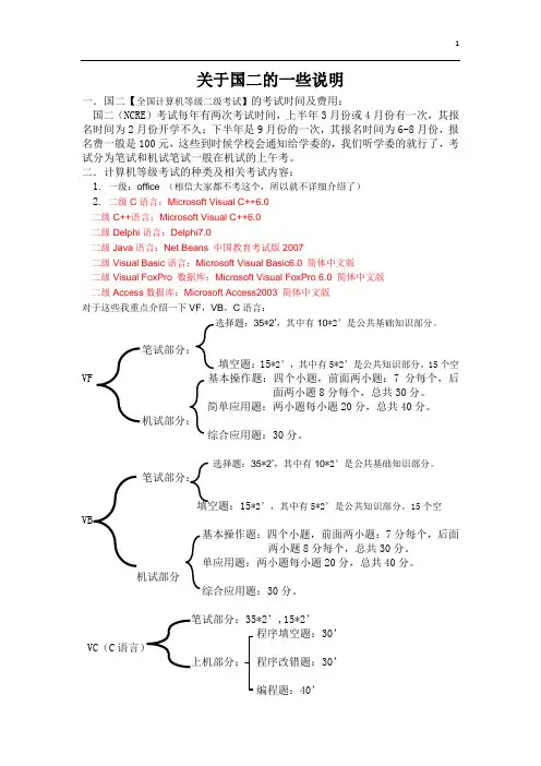 关于国二(全国计算机等级二级考试)的一些说明