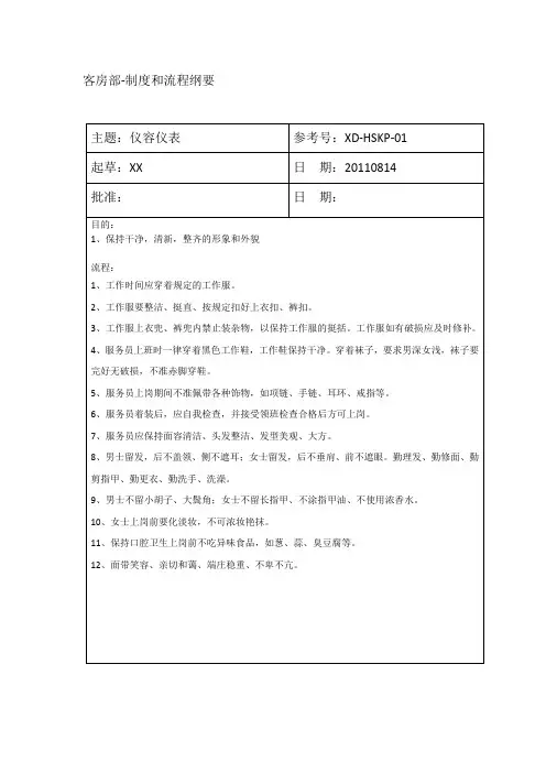 快捷酒店 客房SOP-仪容仪表-1