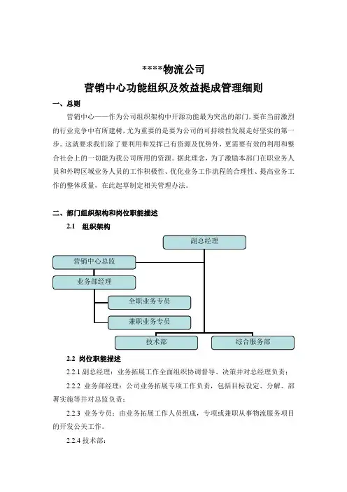 物流公司营销部门效益提成方案