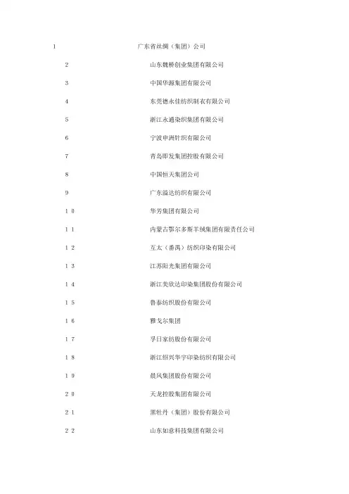 中国纺织全行业出口百强企业名单