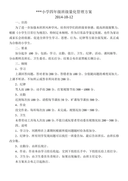 班级量化管理方案(加分扣分式)