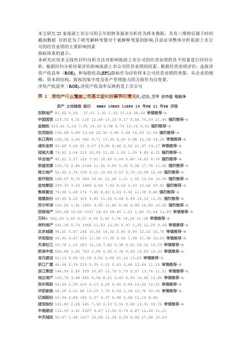 本文研究25家旅游上市公司的五年的财务报表分析作为样本数据