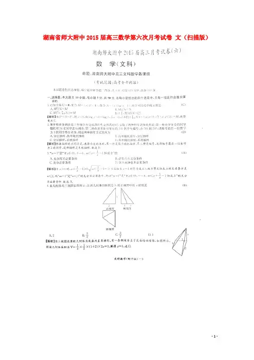 湖南省师大附中高三数学第六次月考试卷 文(扫描版)