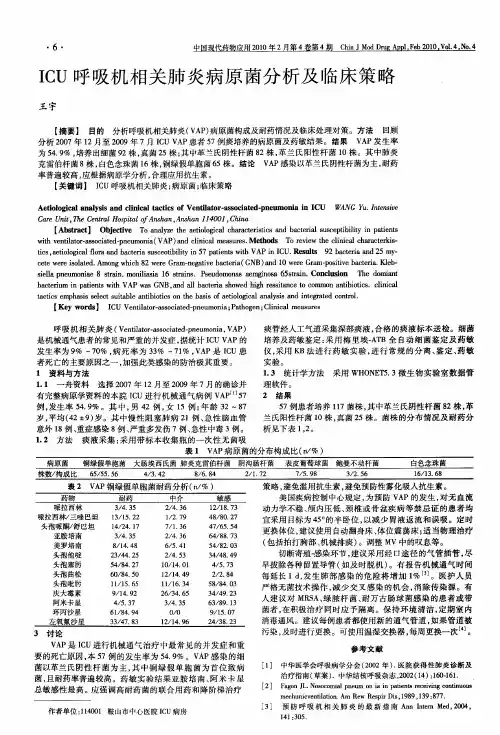 ICU呼吸机相关肺炎病原菌分析及临床策略