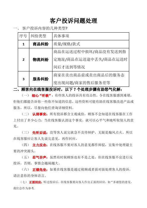 客户投诉问题处理方法