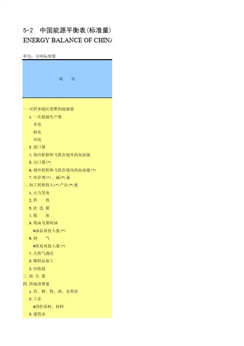 中国能源平衡表(标准量)-2011