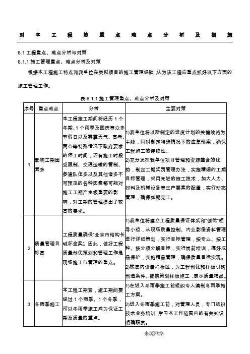 对本工程的重点难点分析及措施
