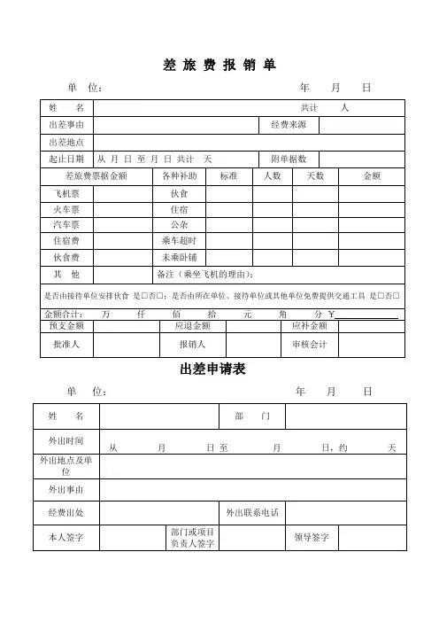 出差申请表出差报销单