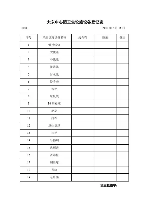 大东中心园卫生设施设备登记表
