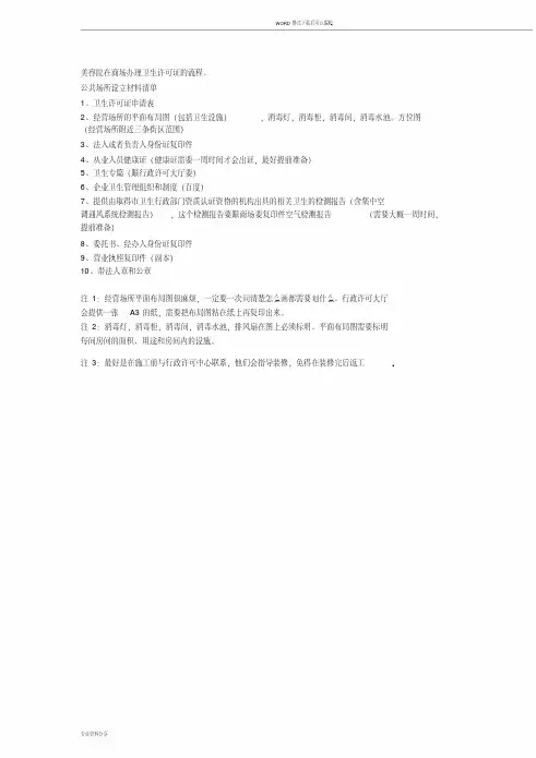  美容院在商场办理卫生许可证的流程