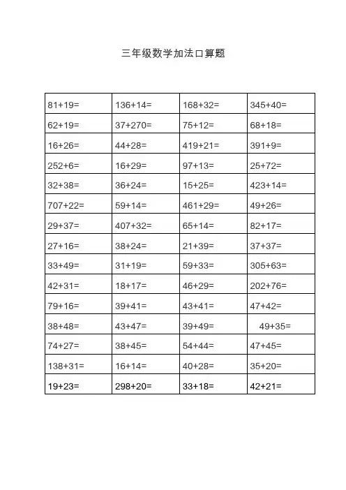 三年级数学三位数加减法口算题22