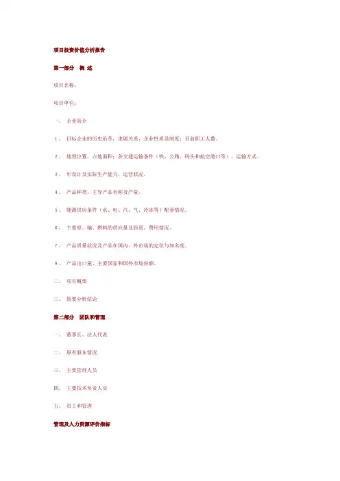 项目投资价值分析报告