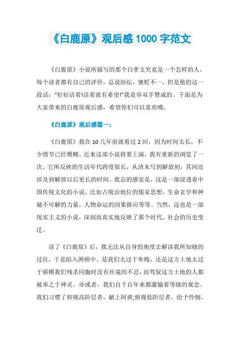 《白鹿原》观后感1000字范文
