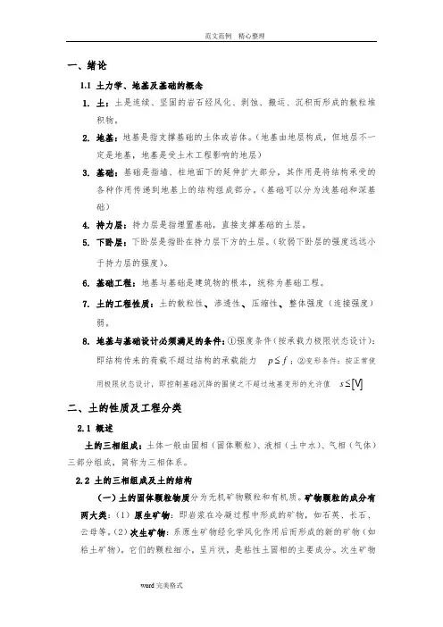 土力学及基础工程知识点考点整理汇总
