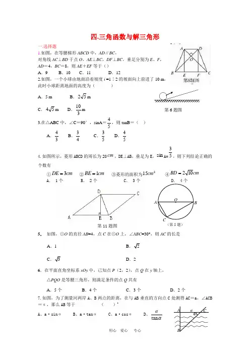 2010年中考数学试题分类4 三角函数和解三角形 冀教版