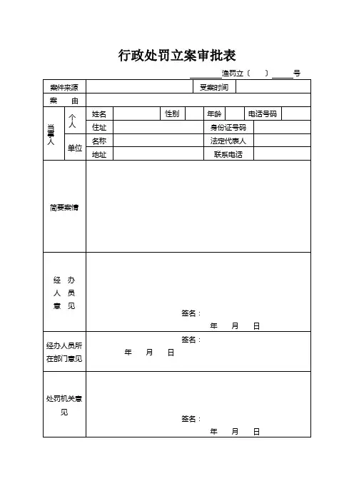 行政处罚立案审批表