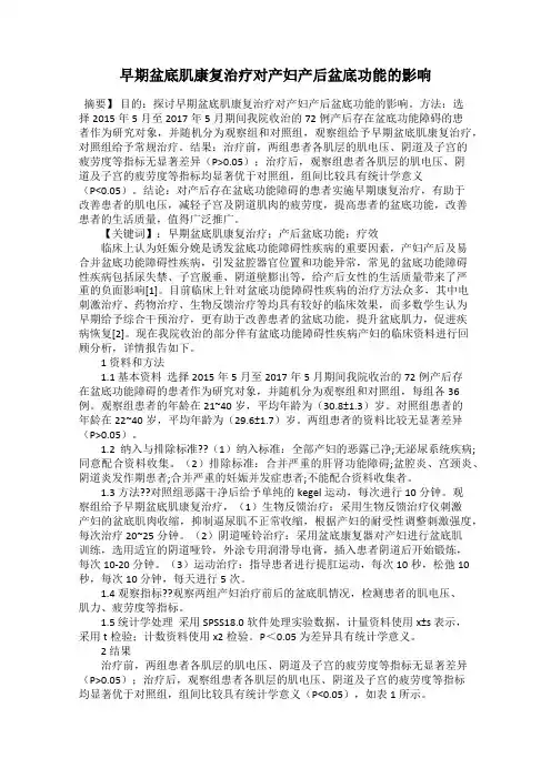 早期盆底肌康复治疗对产妇产后盆底功能的影响