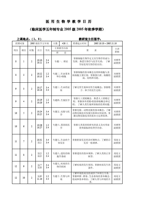 医用生物学教学日历(精)