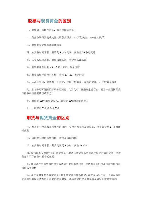 现货黄金与其他投资产品的区别